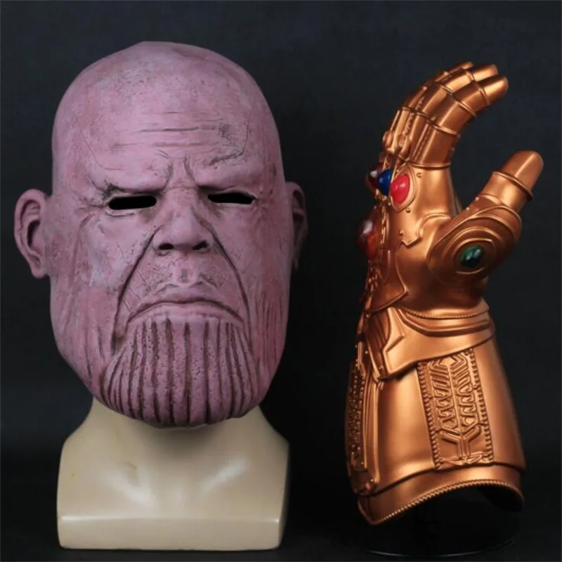Gloves with Mask Танос светодиодный ПВХ перчатки реквизит Броня Косплей костюмы маски латексная маска на всю голову шлем - Цвет: Gloves with Mask