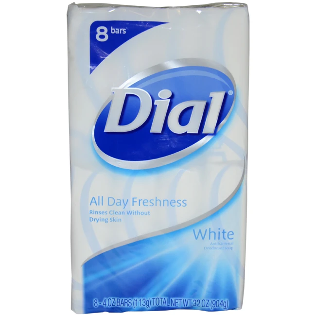 White Antibacterial Deodorant Soap by Dial for Unisex - 8 x 4 oz Soap