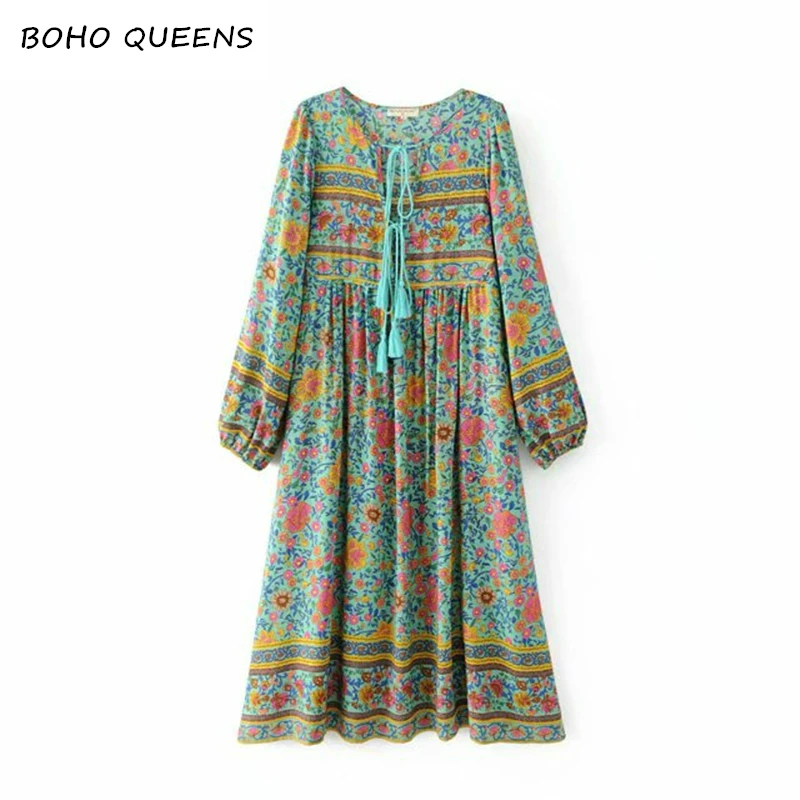 

Boho chic women elegant dress green floral print beach long Bohemian dresses mid-calf dress Ladies Summer Boho dress vestidos