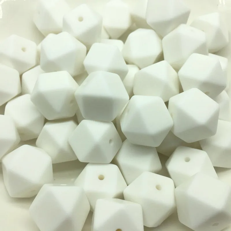 

10 PCS White High Quality Silicone 14-17 MM Hexagon Beads Making Jewelry Necklace Chewable Rodent Silicone Hexagon Shape Beads