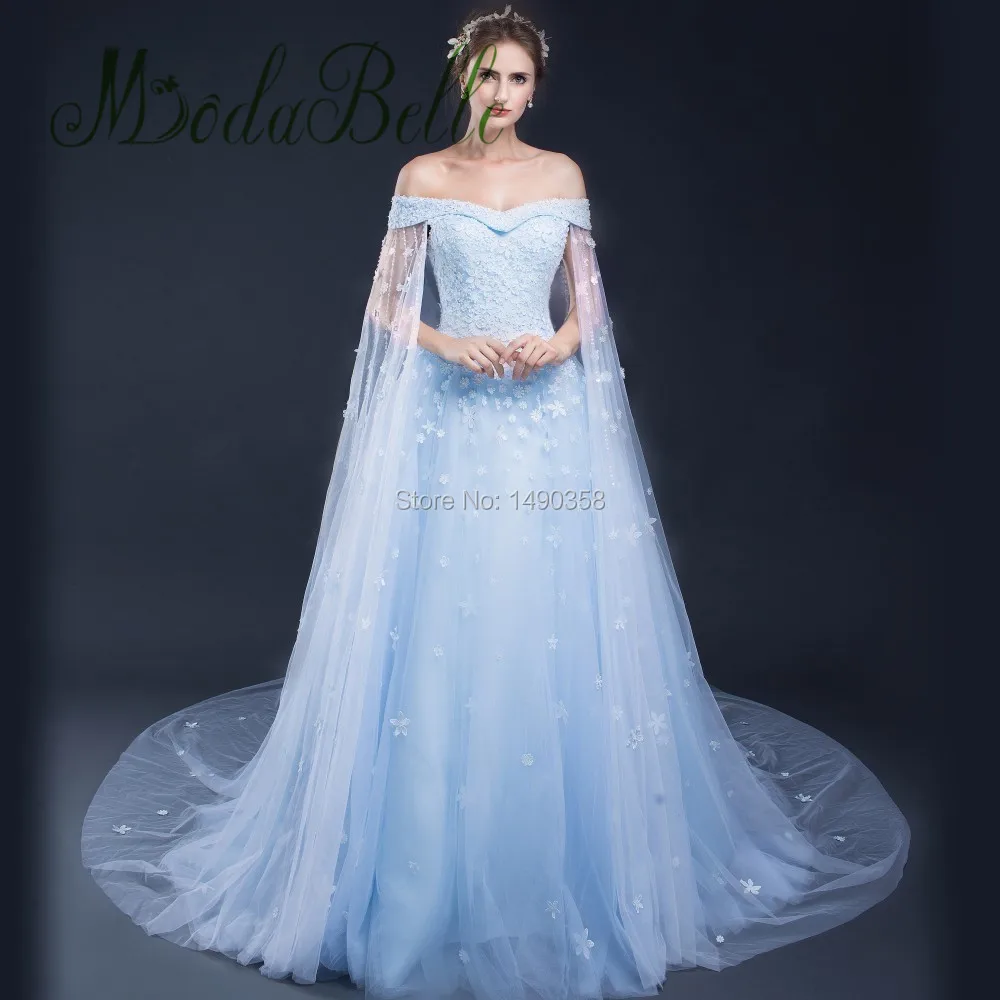 Wedding Blue Wedding Dress light blue wedding dress promotion shop for promotional 2017 romantic lace dresses with cape flowers beads princess ball gowns bride vestito da sposa long train