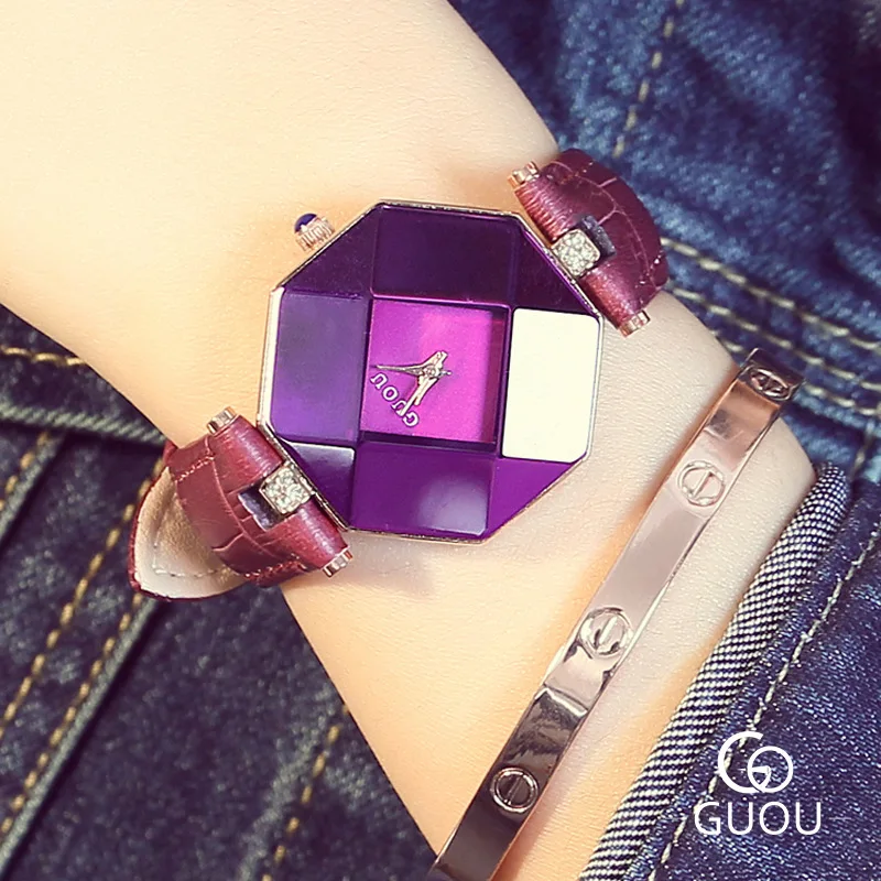 

GUOU Luxury Irregular Women Watches Genuine Leather Band Elegant Women's Quartz Wristwatch Watches reloj mujer Japan Movement