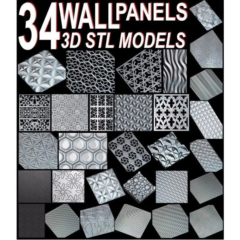 

34pcs/set Wall decor panels 3D STL model for cnc ARTCAM ASPIRE MACH3