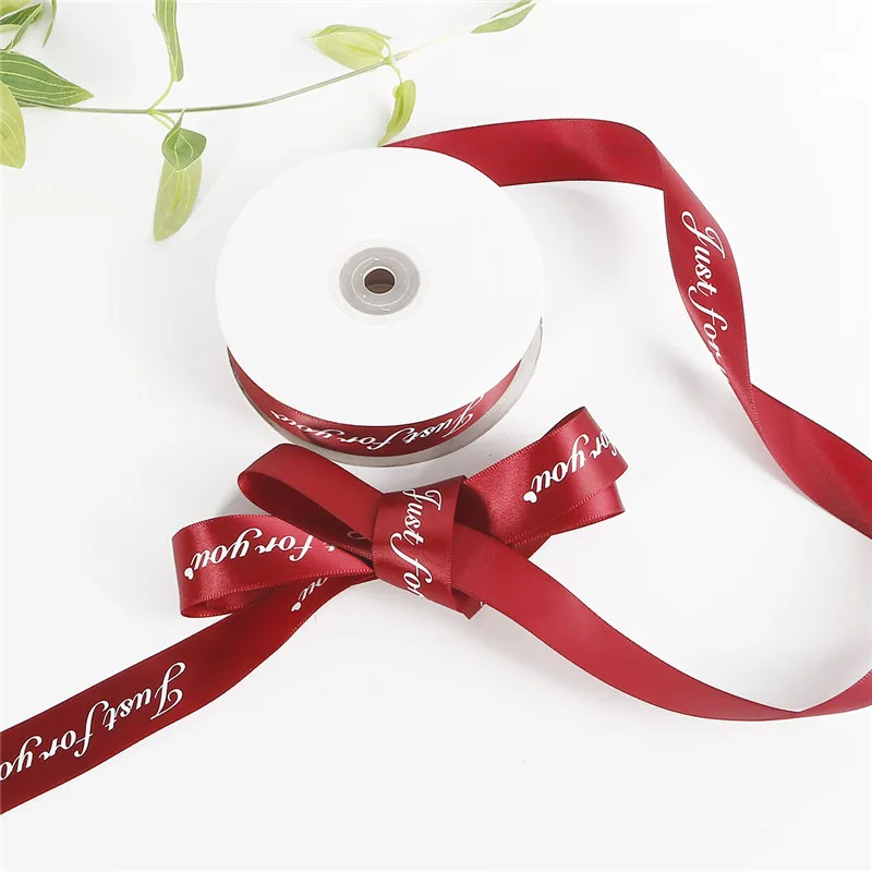 25 мм 5 ярдов только для вас печатных резинка из полиэстера для свадебное платье для рождественской вечеринки украшения DIY бант лента ручной работы карты Упаковка для подарков - Цвет: Burgundry