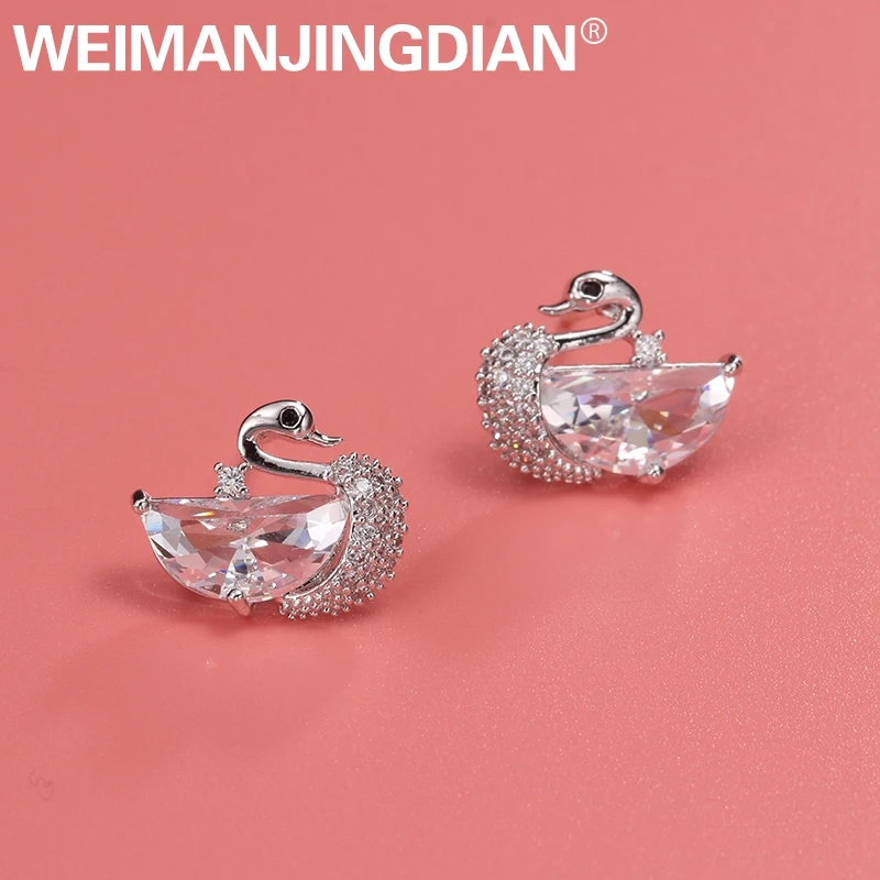 

WEIMANJINGDIAN New Arrival Cubic Zirconia CZ Zircon Crystal Swan Stud Earrings for Women in White Gold / Yellow Gold Colors