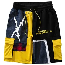 Летние Для мужчин s хип хоп Брюки карго шорты с карманами мужские пляжные шорты Цвет блока лоскутное Harajuku шорты для бега для Для мужчин в уличном стиле