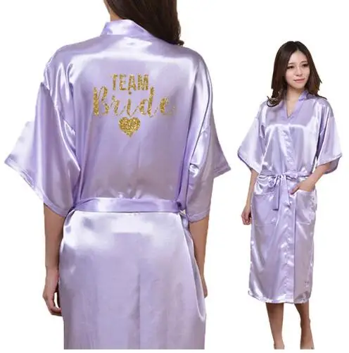 Платье-кимоно с золотым блестящим принтом в виде сердца невесты, халат из искусственного шелка, женская свадебная одежда - Цвет: lavender Team bride