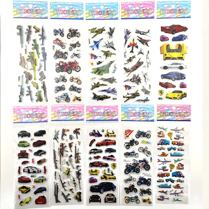 

10pcs Different Stickers Cars Airplane DIY Christmas Cartoon Bubble Stickers Stationery Sticker Office School Supplies
