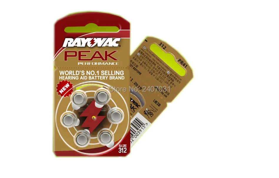 60 шт. RAYOVAC Пик слуховой аппарат высокая производительность слуховой аппарат Батареи. Цинк Air 312/a312/pr41 Батарея для заушные Слуховые аппараты