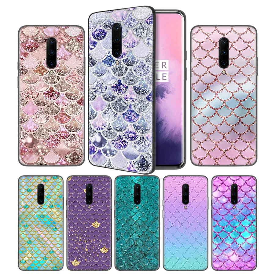 Mermaid Fish Scale Pattern Soft Black Silicone Case Cover for font b OnePlus b font 6