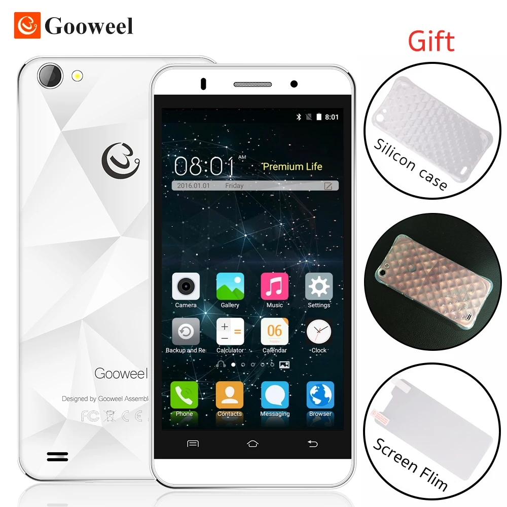 Gooweel M5 Pro smartphone MTK6580 quad core 5 inch IPS mobile phone 1GB RAM 8GB ROM