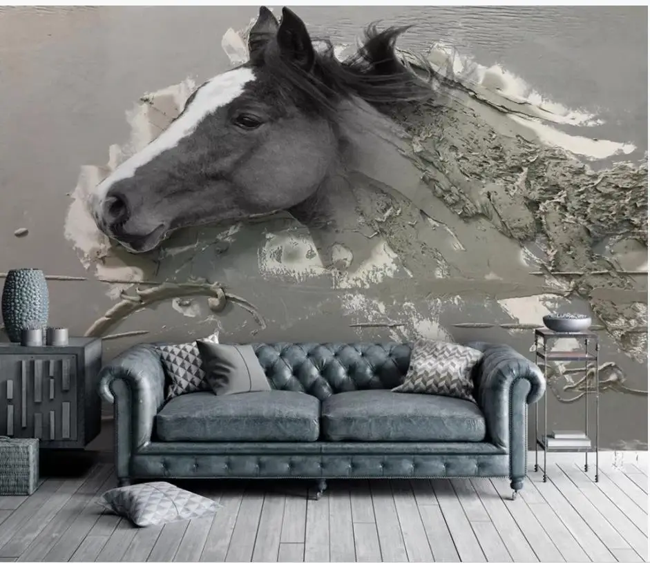 wallpaper for walls 3 d for living room 3D embossed abstract white horse TV background wall wallpaper for walls 3 d for living room 3D embossed abstract white horse TV background wall