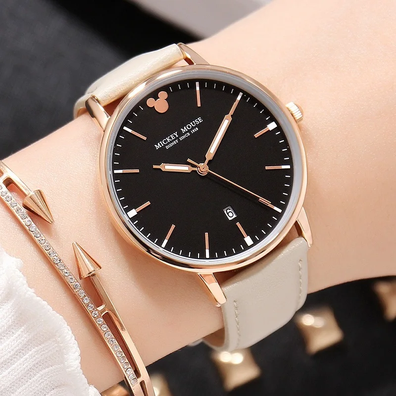 

Disney Mickey Mouse Women Wristwatch Complete Calendar Real Leather Band For Women Lady Students Watches Bracelet Watch Gift