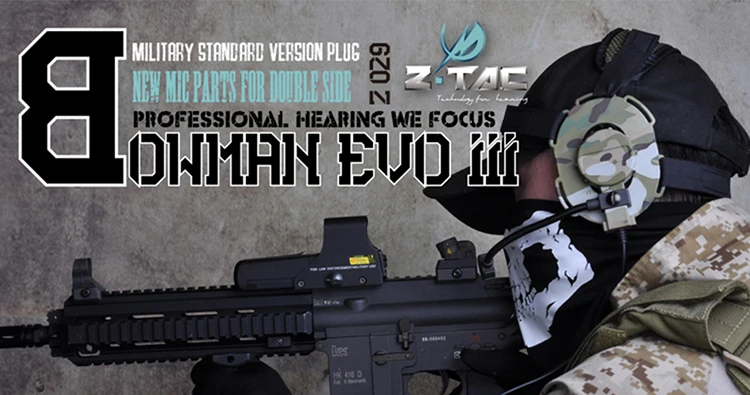 Z TAC тактическая гарнитура Bowman Evo III Z Tac страйкбол наушники для охоты Z029 военные наушники Bowman PTT для Kenwood Z114