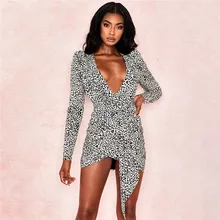 Women Dress Mini Above Knee Sexy Deep V-neck Long Bow Decoration Back Dot White Slim Dresses for Lady Pary Night Club Women Dress Mini Above Knee Sexy Deep V-neck Long Bow Decoration Back Dot White Slim Dresses for Lady Pary Night Club