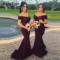 Wangtrun с открытыми плечами бордовые платья для подружки невесты длинные 2019 топ с блёстками эластичный свадьба в стиле кантри гостевой платья