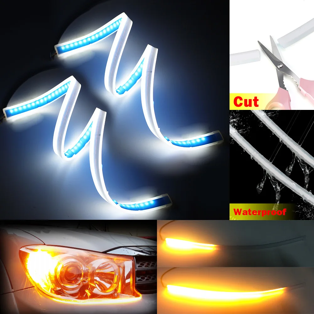 

2PCS 30cm 45cm 60cm LED DRL Daytime Running Light Sequential Car Flexible LED Turn Signal Brake Backup Lamp Headlight Lights
