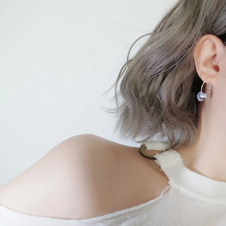 6 925 Silver Earrings Fashion Jewelry For Women 2018 Gradient Heart Shape Big Fancy Earring Jewelry Oorbellen Drop Earrings