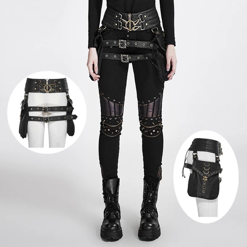 

PUNK RAVE Steampunk Heavy Metal Rock Leather Waist Bags Gothic Fashion Causal Waistband with Two Bags casual clothes Accessories