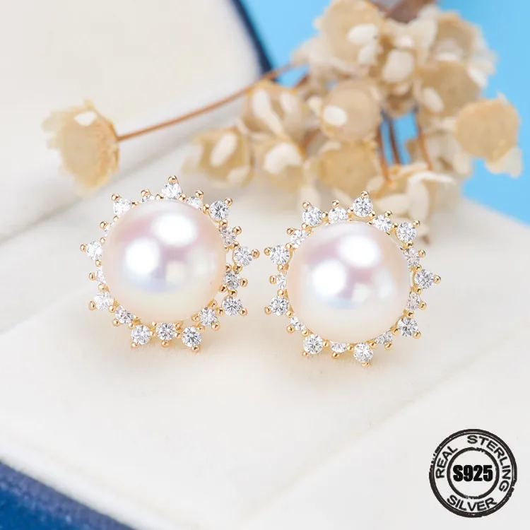 

Fashion Earrings Natural Freshwater Pearl AAA Zircon 925 Sterling Silver Jewelry Water Natural freshwater round pearls Earring