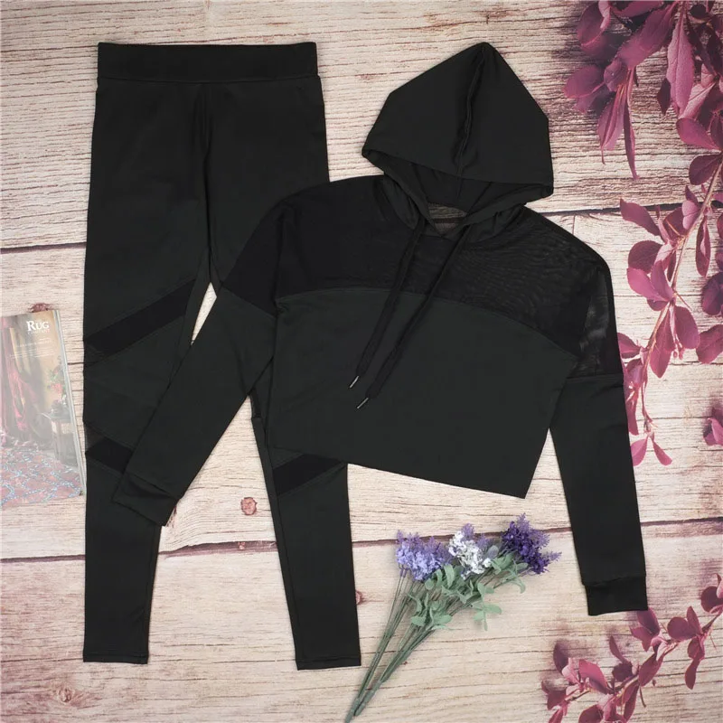 Hibubble, Женский Топ Для Йоги+ спортивные штаны, комплект для йоги, для бега, фитнеса, тренировочная одежда для женщин, спортивная одежда для женщин, для фитнеса - Цвет: Черный