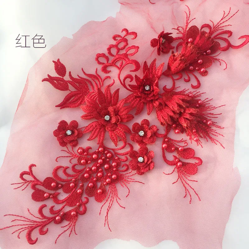 

1Piece Flower Lace Appliqued Fabric DIY Handicraft Lace Wedding Dress Collar For Sewing Supplies Crafts Lace Applique Red Navy