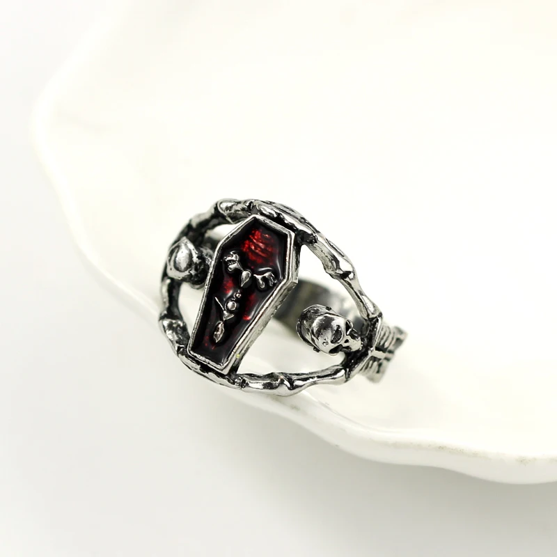 High Quality Steampunk Biker mens boys vampire gothic skeleton coffin Rings Men and Women Jewelry Halloween gifts