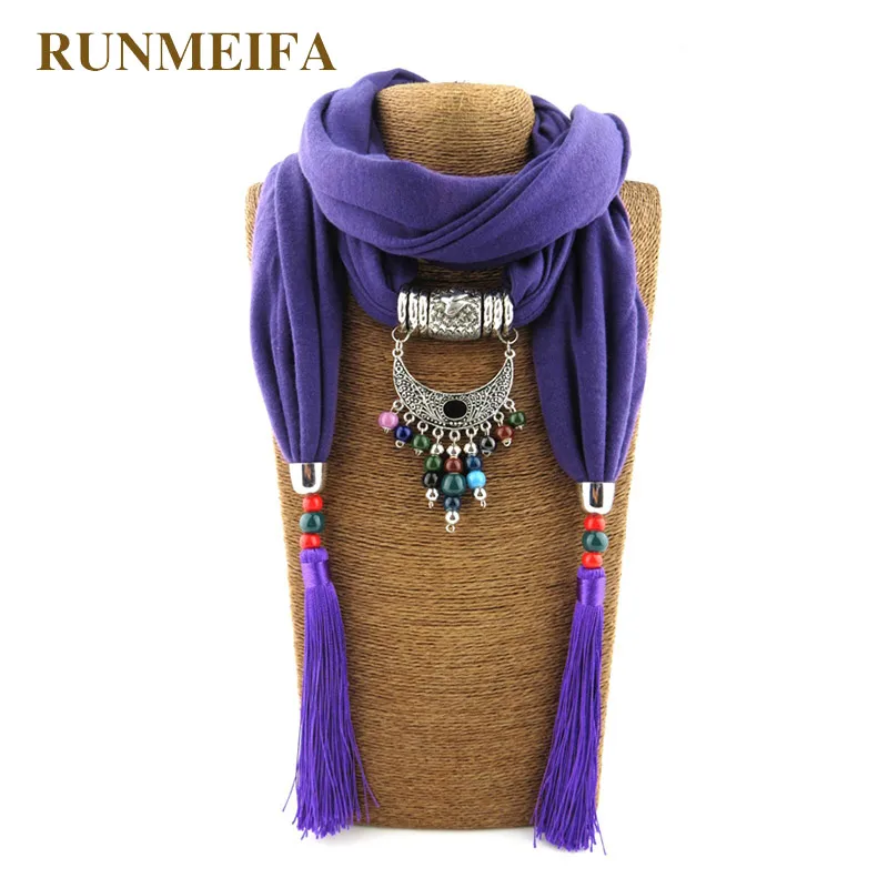 

RUNMEIFA New Fashion Jewelry Pendant Scarf For Women Colorful Gem Pendant Scarf With Tassels Femme Noble Accessories Echarpe