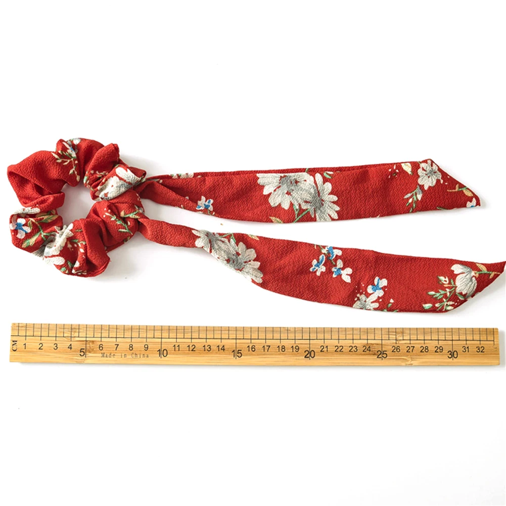 Floral Print Elastic Knot Ribbon Scrunchies Women Vintage Big Bow Fabric Hair Ties Girls Satin Hair Accessories Soft Hairbands