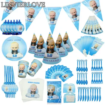 

BABY Boss Theme For Happy Birthday Disposable Tableware Set Paper Plate Napkins Banner Baby Shower Party Decor Supplies