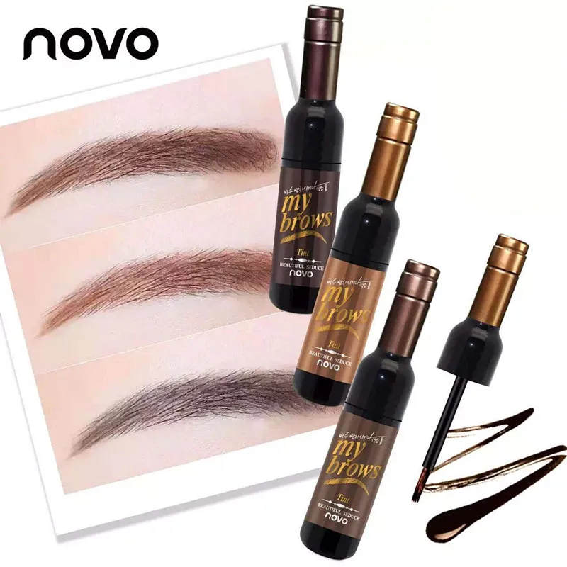 

NOVO Makeup Red Wine Bottle Style Waterproof Long lasting Tearing Peel Off Dye Eyebrow Gel Cream Brown Black Tattoo Eyebrow Gel