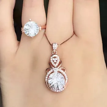 

Fidelity Natural white crystal s925 sterling silver jewelry sets natural 10mm gemstone ring Pendant simple fine jewelry women