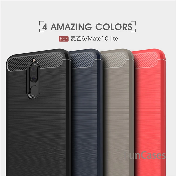 Best For Huawei Mate 10 lite Maimang 6 case Luxury Carbon Fiber Soft TPU Shockproof Phone back cover Case For Honor 9i Nova 2i