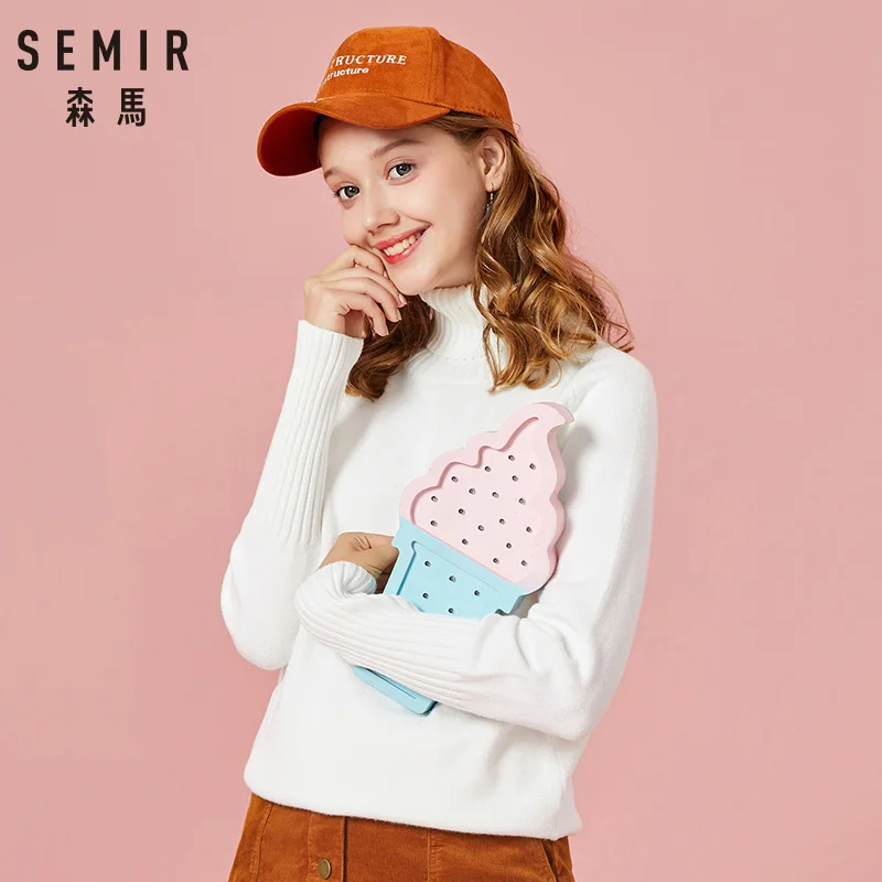 SEMIR Sweater Women 2018 Autumn Winter Cashmere Knitted Women Sweater Pullover Female High Neck Collar Jumper Pull Femme SEMIR Sweater Women 2018 Autumn Winter Cashmere Knitted Women Sweater Pullover Female High Neck Collar Jumper Pull Femme