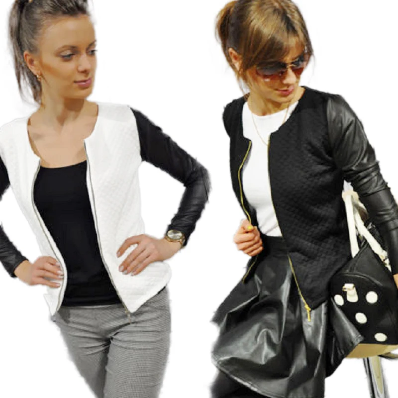 

Fashion Black White Bomber Jacket 2016 Autumn Long Sleeve Women Basic Coats Casual Slim Short Coats Chaquetas Mujer
