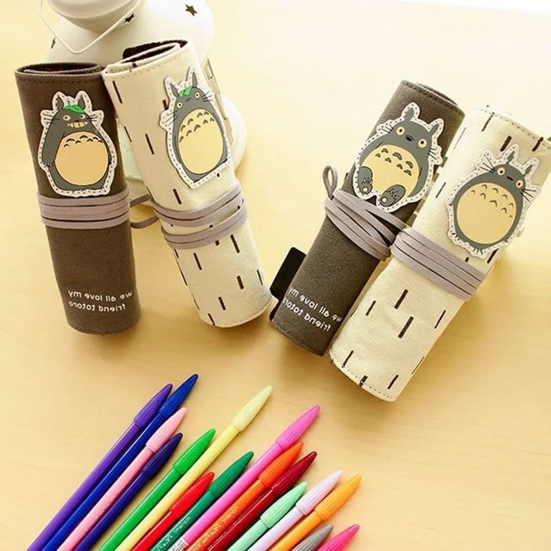 

My neighbor Totoro pen pencil bag Kawaii pen bag Cartoon roll storage organizer for Stationery Office School supplies F605