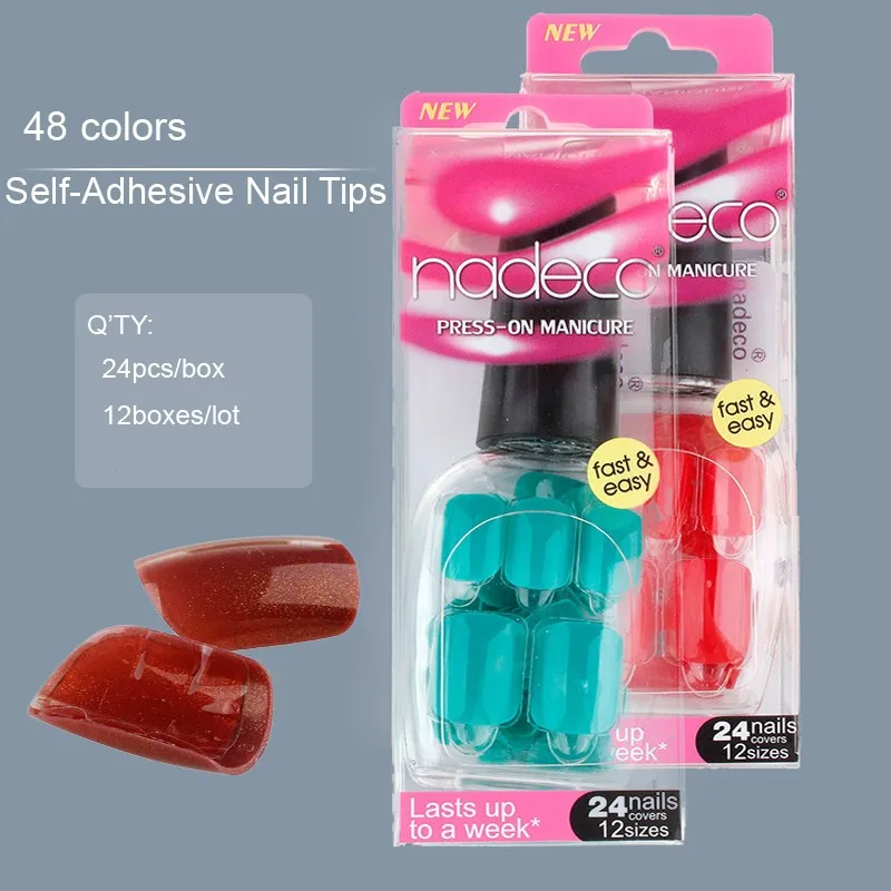 24 шт полное покрытие красные самоклеящиеся накладные лаки для ногтей цветные приклеенные акриловые ногти искусственные французские маникюрные RCP-04