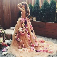 Vestido De Noiva, винтажное бальное свадебное платье с цветами, романтические фатиновые Шлейфы для свадебных платьев