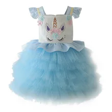 Милое детское платье с цветочным рисунком и единорогом для маленьких девочек; нарядное платье принцессы для костюмированной вечеринки на день рождения; вечернее платье; платье для девочек
