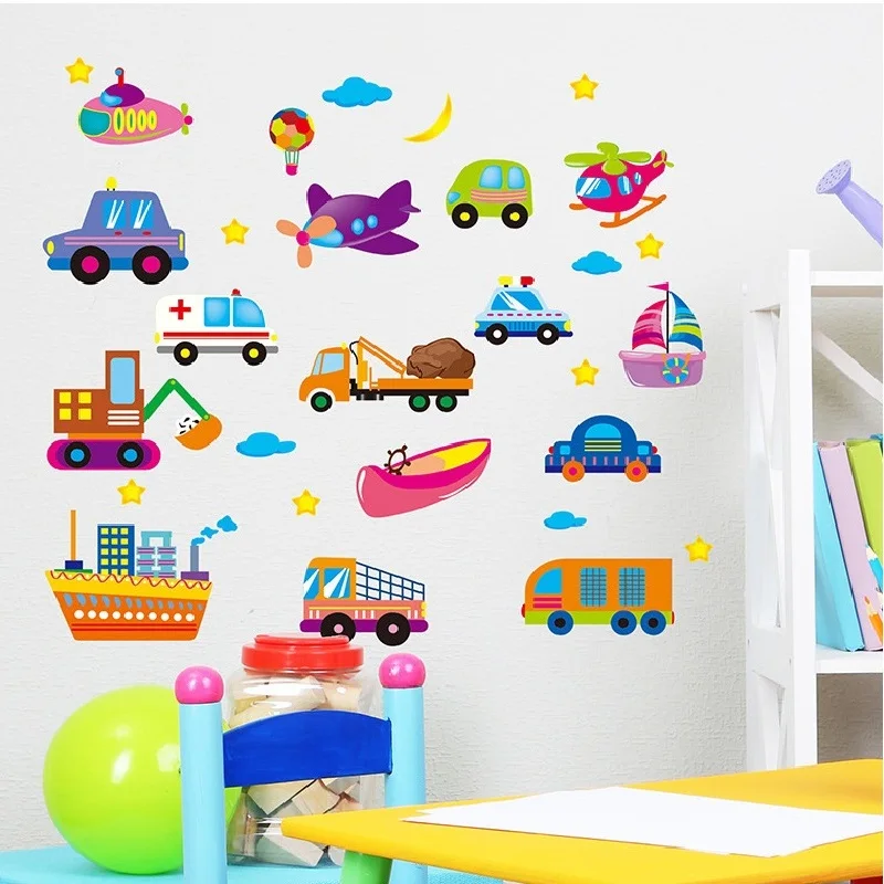 Cartoon Cars Wall Sticker Cartoon Traffic Mural Decoration Poster Home