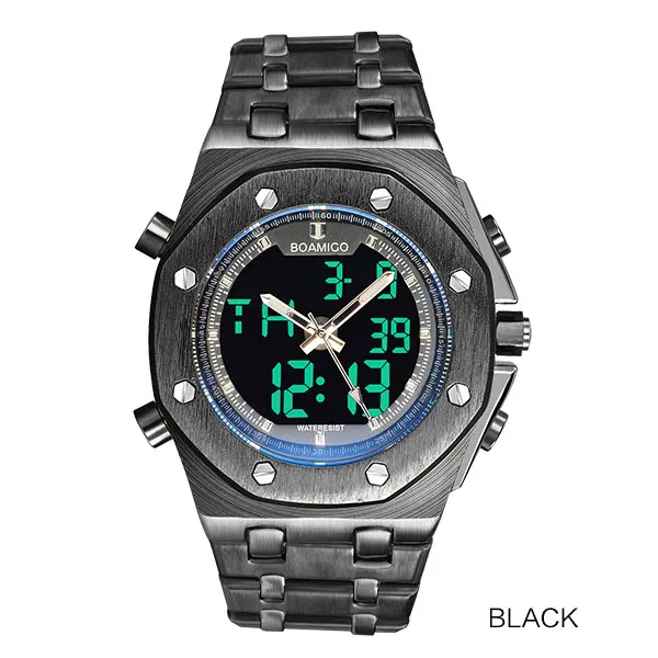 Мужские спортивные часы модные кварцевые часы для мужчин BOAMIGO Топ бренд нержавеющая сталь наручные часы водонепроницаемые часы Reloj Hombre - Цвет: black