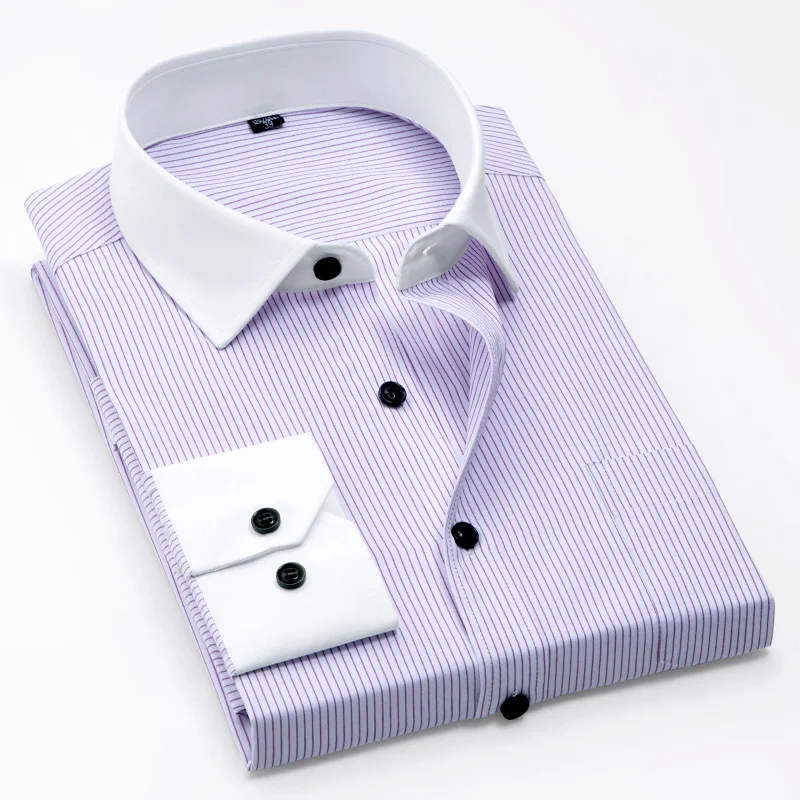 جديد ربيع خليط طوق والكفة البيضاء طويلة الأكمام مع الصدر جيب غير الحديد الرعاية سهلة لا تتلاشى لا يتقلص الأعمال الرجال قميص