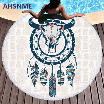 

AHSNME 150cm Sheep Skull and Dreamcatcher Beach Towel Multifunctional Simple Art TV Fringe Blanket Blanket