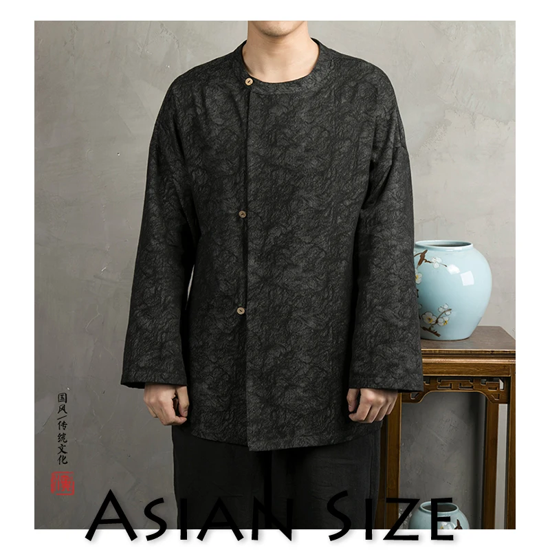 Sinicism Store мужская уличная куртка Мужская японская хлопковая Льняная мужская куртка-ветровка Модные Винтажные пальто - Цвет: Black(Asian Size)