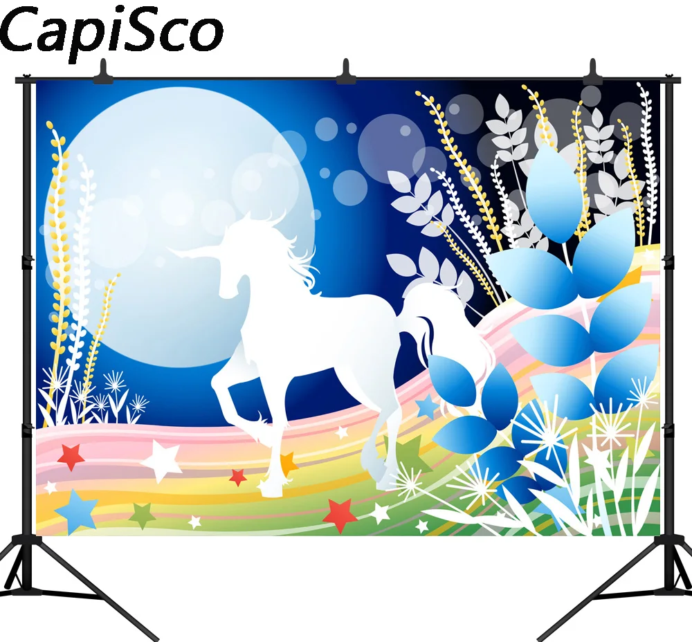 

Capisco Dreamy Unicorn Party Photography Backdrop Moonlight Stars Rainbow Baby Birthday Photo Background for Photo studio