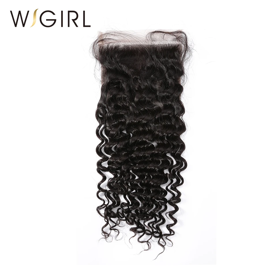 

Wigirl Hair 5X5 Lace Closure Pre Plucked Brazilian Deep Wave Closure With Baby Hair Bleached Knots Remy Human Hair Free Ship