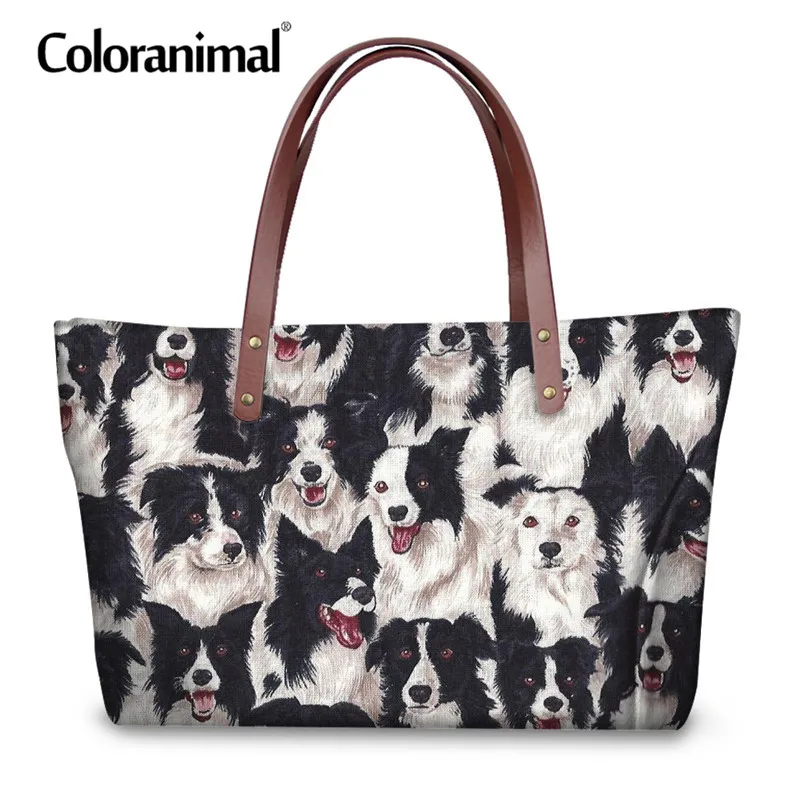 Best Coloranimal Women #039;s Handbag Fashion Brand Design 3D Cute Dog Border Collie Print High Quality Women #039;s Large Shopper Bag Tote Bag