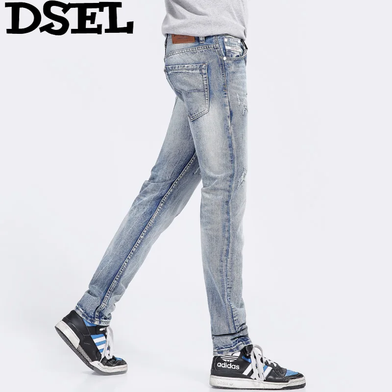 

Light Blue Color Denim Men Jeans DSEL Brand High Quality White Wash Mid Stripe Jeans Men Destroyed Ripped Jeans Slim Fit Pants