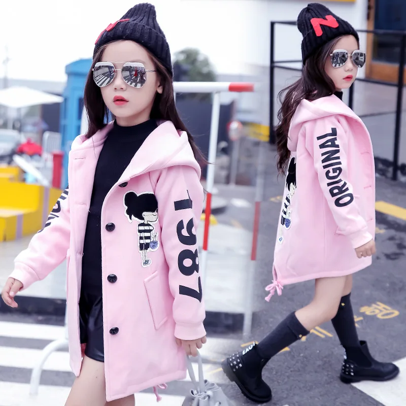 Girls Clothes Autumn and Winter, 2018 New Children's Fashion Cartoon, Thick, Warm and Medium Long Woolen Coat Jackets 4-12 Year Girls Clothes Autumn and Winter, 2018 New Children's Fashion Cartoon, Thick, Warm and Medium Long Woolen Coat Jackets 4-12 Year