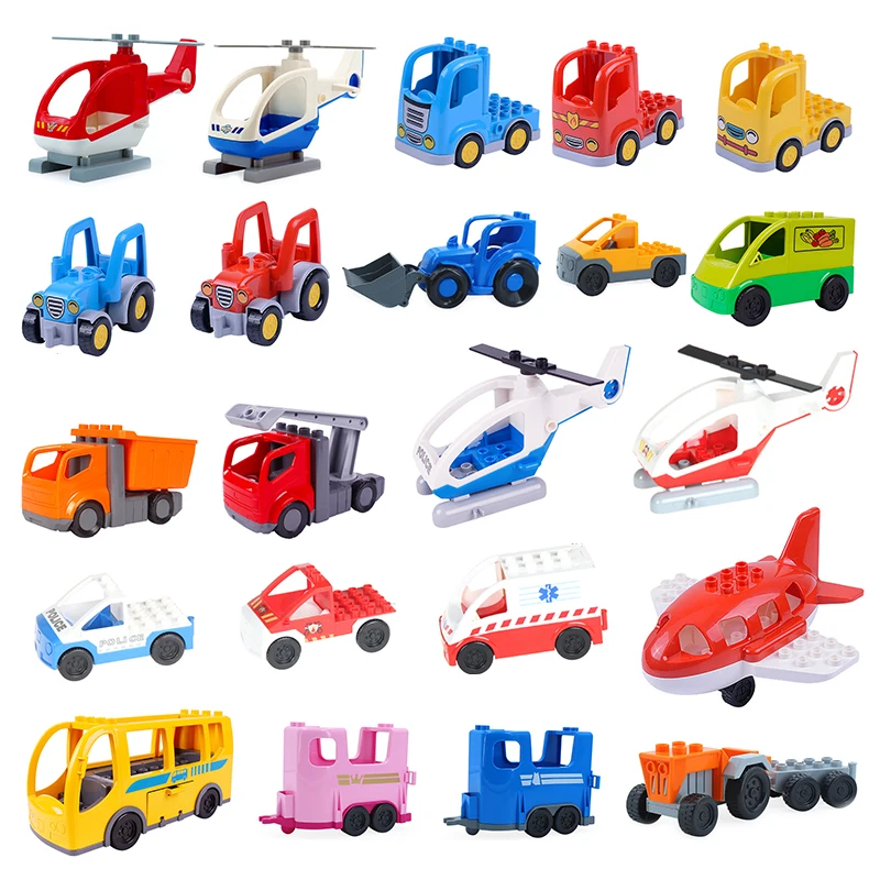 

Traffic Vehicle Car Model Big Building Blocks Airplane Engineering Truck Compatible Duplos Accessories Bricks Toys Children Gift